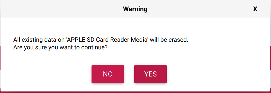 Warning: SD card will be erased