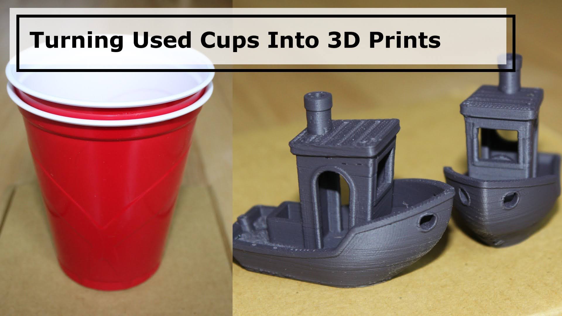 Image of Single Use Cups and 3D Printed Benchies Made From Them